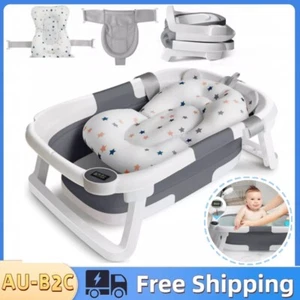 Foldable Infant Baby Bath Tub w/Thermometer Newborn Portable Shower Bathtub Gray - Picture 1 of 10