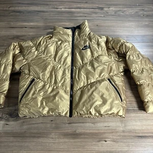 NEW! Womens NIKE THERMORE ECODOWN PUFFER BOMBER JACKET Gold Size Small - Picture 1 of 10