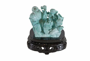 Feine Figurengruppe. Gottheit Shoulao & Akolythen. Türkis. China 20. Jh. - Bild 1 von 10