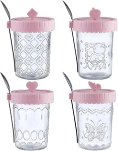 Overnight Oats Containers with Lids and Spoons, 20 oz Glass Food Storage-4 Pack - Picture 1 of 8