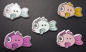 2 Hole Flat Wooden Buttons- "Fish"- Pkt 10 - Picture 1 of 1