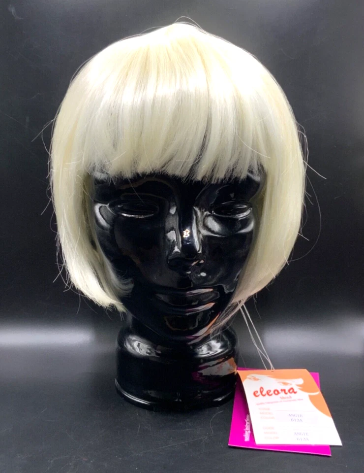 Peluca Bob corta recta con flequillo rubio platino fibra modacrílica pieza de cabello Foto 1 de 4