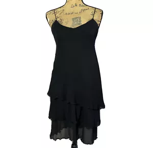 Ann Taylor Kleid 8 schwarz 100 % Seide Chiffon Stufen Lagenlook Fit Flare kurz Party Vintage - Bild 1 von 7