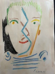 PICASSO Pablo Original Kunst Junge Gesicht Signiert Abstrakt Junger Mann Zeichnung Naiv A83 - Bild 1 von 8