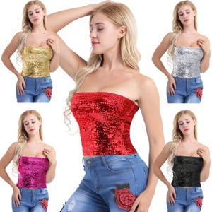 iEFiEL Sexy Women's Strapless Shiny Sequin Party Stretch Clubwear Tube Top AU - Picture 1 of 24