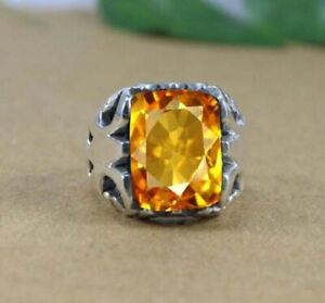 Solid 925 Sterling Silver Yellow Citrine Gemstone Huge Men Unisex Ring Jewelry