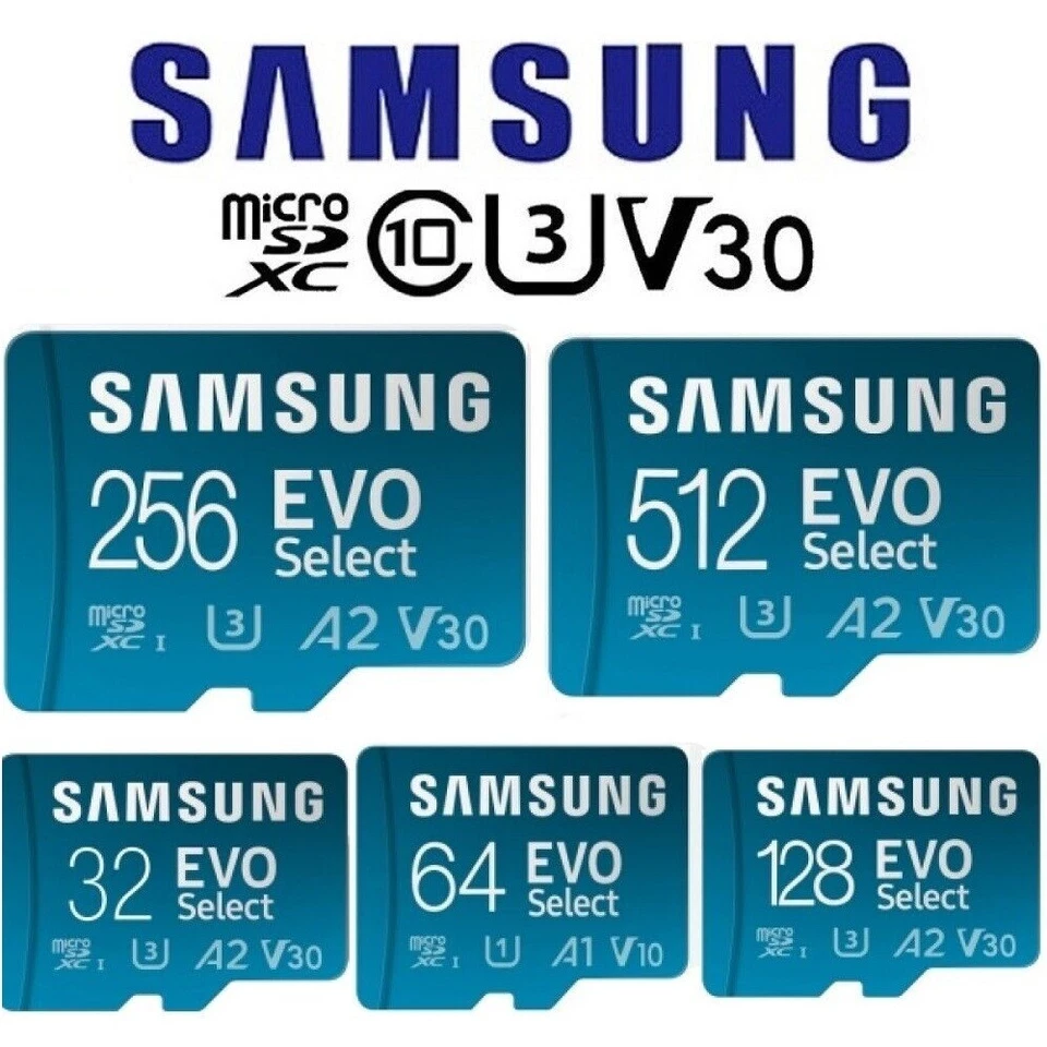 Scheda di Memoria Micro SD SDXC Class 10 Samsung EVO Select 32 64 128 256 512 GB - Immagine 1 di 1