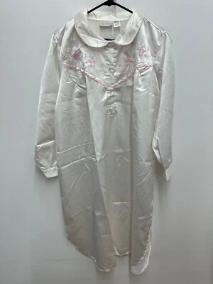 Camisón Ashley Taylor Floral Bordado Botón Sedoso Dormir Blanco Rosa XL Foto 1 de 4