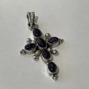 Nikki Butler NB 925 Sterling Silver amethyst cross pendant charm - Picture 1 of 6