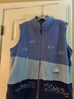 Tulchan M Vintage Fleece Vest, Sea/Sailing Embroidered theme 22.5" PTP, 26" Long