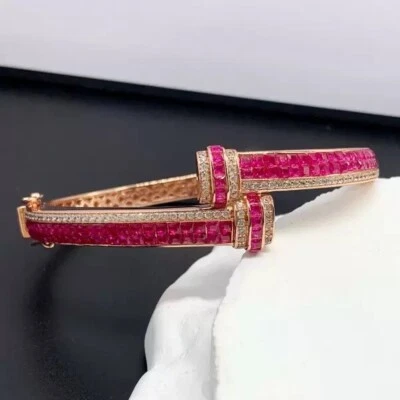 8.5 ctw Invisible Set Ruby & Diamond 14k Rose Gold Plated Silver Tennis Bracelet - Image 1 of 4