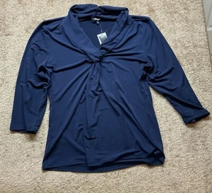 Camicia blusa Premise blu elasticizzata XL scollo a V nuova con etichetta - Foto 1 di 9