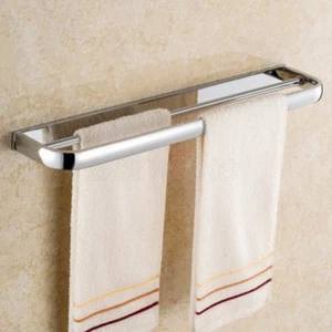 Polished Chrome Wall Mounted Bathroom Double Towel Bar Towel Rack Rail ZD893 - Picture 1 of 8