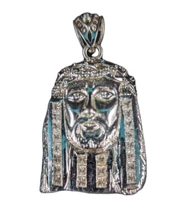 Sterling Silber Jesus Anhänger CZ 2,25" Rhodium Platte Krone Dornen 30 Gramm Vintage  - Bild 1 von 7