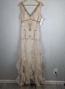 Sue Wong ~ Champagne Art Deco Cintura Caída En Niveles Vestido Formal Talla 10 NUEVO $747 Mb - Imagen 1 de 9