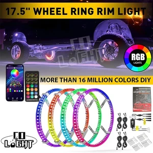Pack of 4 17.5'' RGB Wheel Ring Lights LED Light For Truck Car Rim Lights APP - Foto 1 di 13