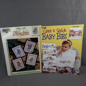 Lot of 2 Vintage Dinomites Cross Stitch Pattern Book Baby Dinosaur USA Rare - Picture 1 of 9