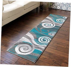 , Stephanie Collection Area Rug Modern Contemporary Design 1103 Turquoise Grey - Picture 1 of 7