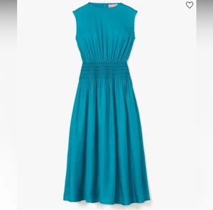 KATE SPADE Silk-blend Twill Smocked-waist Dress In Dark dress size small NWT - Picture 1 of 19