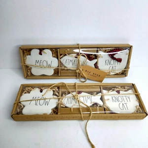 2 Sets of Rae Dunn Cat Themed Ceramic Christmas Decorations - Picture 1 of 5