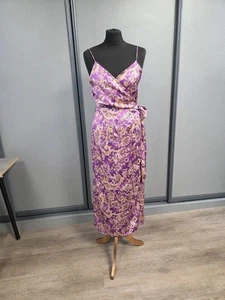 Zara women's satin effect paisley print wrap dress size large purple BNWT - Picture 1 of 10