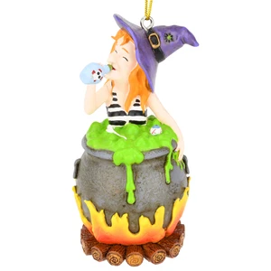 Tree Buddees Funny Witches Hot Tub Halloween Ornament Witch Drinking in Cauldron - Picture 1 of 8