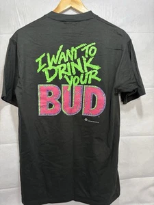 Vintage Men's Budweiser Beer Shirt Bud DRY 1990 Black New Old Stock Want Drink - Picture 1 of 8