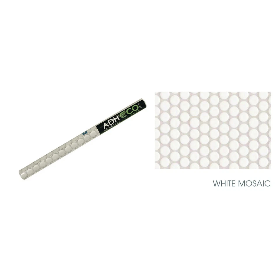 Rollo autoadhesivo ecológico, sin PVC, 18 pulgadas, mosaico circular blanco Foto 1 de 1