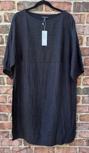 Neu mit Etikett Eileen Fisher schwarz strukturiert Seide Jacquard Seitenschlitz Long Tunika Top $ 348 M/L - Bild 1 von 10