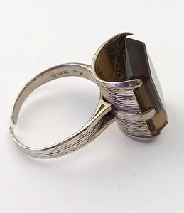 Modernist 1960s Sterling Silver Smoky Quartz Statement Ring Adjustable Size - Picture 1 of 18