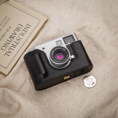 Para FUJIFILM X Medio Hecho a Mano Cuero Real Genuino Media Cámara Estuche Bolsa Cubierta Foto 1 de 3