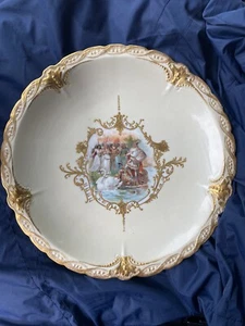 ANTIGUA PLACA DE PLATO FRANCIA PINTADA A MANO LIMOGES LS&S Oro Rey Cisne 13 1/2" - Imagen 1 de 7