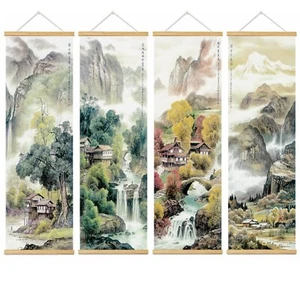 Handmade 4pcs Canvas Wall Art with Frames, Large Japanese Landscape Modern Bl... - Picture 1 of 6