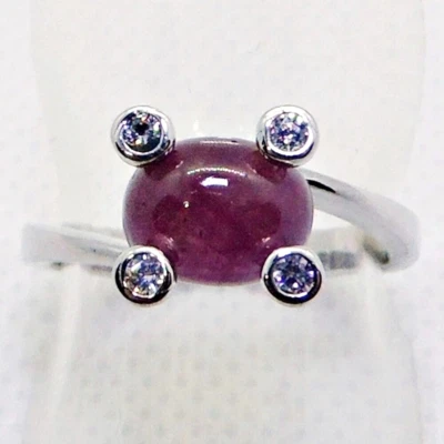 Cabochon Rubin Cubic Zirkonia Ring 925 Silber 585 Weißgold vergoldet 17,8 mm 56 - Bild 1 von 4