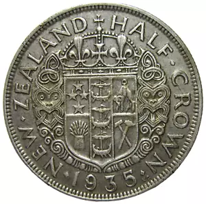 NEW ZEALAND. SILVER 1/2 CROWN, 1935. KING GEORGE V. - Picture 1 of 2