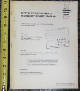 Reentry Vehicle Materials Technology Program B.G. Leonard 1977 - Foto 1 di 7