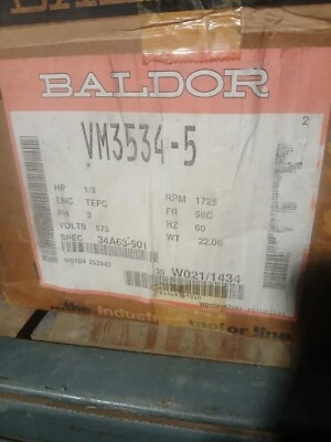 BALDOR VM3534 INDUSTRIAL MOTOR THREE PHASE VM3534-5 - Image 1 of 3