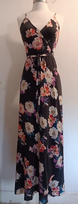 Yumi Kim silk Black floral wrap long dress sz XS - Image 1 of 4