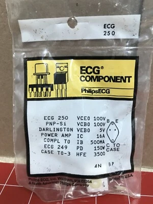 ECG250 - PNP Si Darlignton Power Amp - Crosses with NTE250 - Image 1 of 2