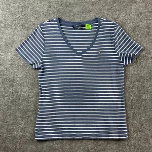 Camisa Tommy Hilfiger Para Mujer Grande Azul Blanco Rayas Logo Básica Informal Top - Imagen 1 de 11
