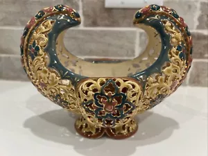 Raro piatto gondola reticolato ceramica Zsolnay Pecs floreale 8,25”X 5” X 6,25” - Foto 1 di 20