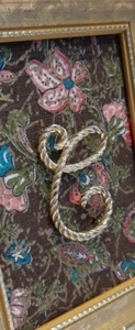 FRAMED VTG Western Style gold rope letter C brooch piece, repurposed, 6.5" x 5" - Picture 1 of 8