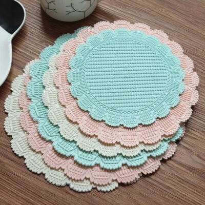 4 Pcs Round Placemats Table Cover Dish Pads Heat Insulation Kitchen Home Party - Image 1 of 4