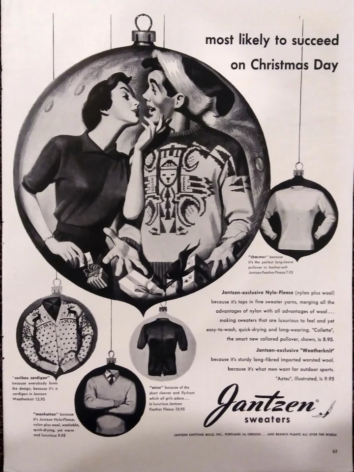 Anuncio estampado suéteres Jantzen vintage.  Anuncio original único.   Foto 1 de 1