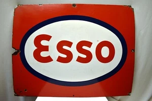 Vintage Esso Oil Advertise Sign Petrol Pump Gasoline Enamel Porcelain Americana - Picture 1 of 5