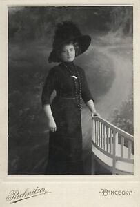 Larger size antique Cabinet Card, woman in amazing hat, 1900's Pancsova, Hungary