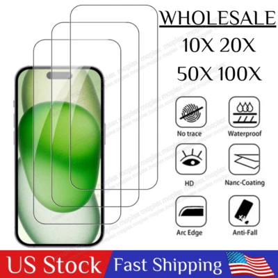 Wholesale LOT Tempered Glass Screen Protector for iPhone 15 Pro Max 14 13 12 11 - Image 1 of 4