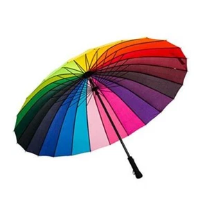 24 Ribs Large Umbrella Fashion Long Handle Straight Anti-UV Sun/Rain Rainbow - Picture 1 of 7
