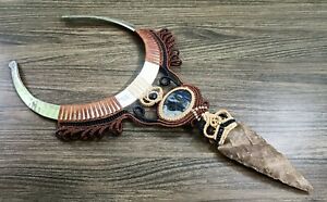  Macrame Brass Hansli Dagger Necklace Sodalite Pendant Handmade Bohemian Jewelry
