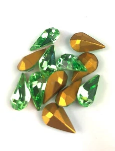 Rhinestone Crystal Peridot 12 Pack 13mm x 8mm Pear/Teardrop Vintage Gems - Picture 1 of 3